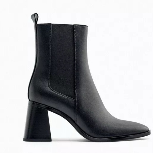 Zara Geometric Heel Pointed Ankle Boot Black - Picture 4 of 13